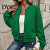 Comfortable Women Workwear Fall Winter Zip-Up Jacket, Solid Color Long Sleeve Casual Jacket Outwear, Round Neck Autumn Coat with Ribbed Collar