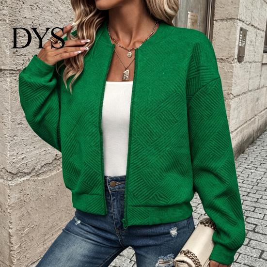 Comfortable Women Workwear Fall Winter Zip-Up Jacket, Solid Color Long Sleeve Casual Jacket Outwear, Round Neck Autumn Coat with Ribbed Collar