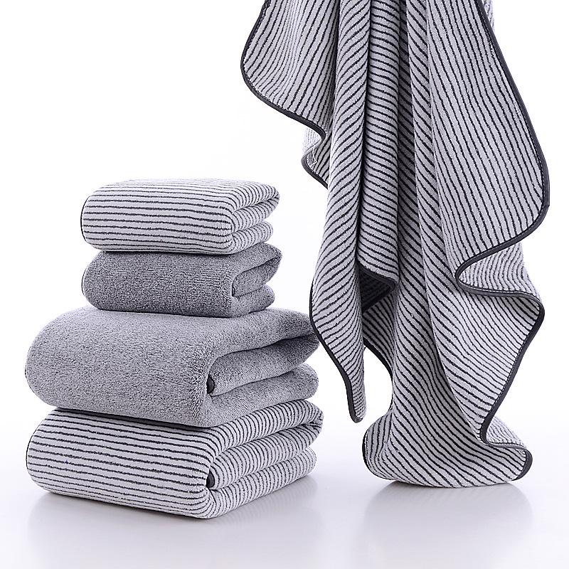 Bamboo Charcoal Coral Fleece Bath and Face Towel Set - Thick, Solid Color