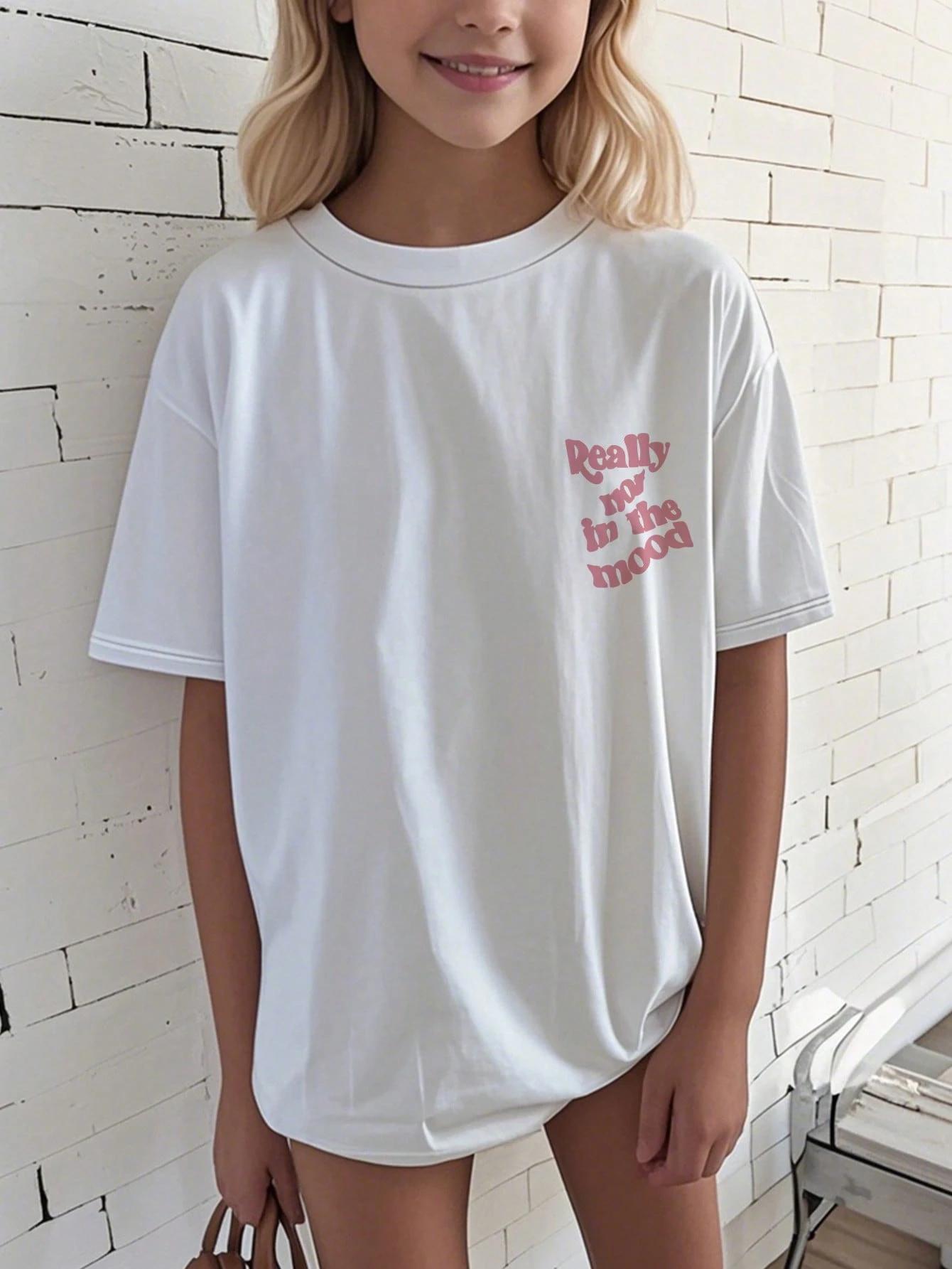 

Летняя повседневная футболка с принтом букв, круглым вырезом и короткими рукавами, простая модная одежда, подходящая для летних девочек S