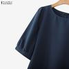 ZANZEA Women Casual Crew Neck Solid Color Loose Half Sleeve Blouse