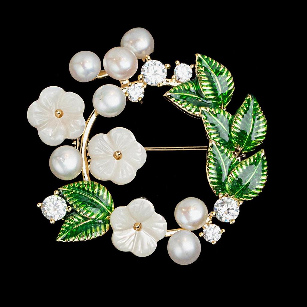 Korean Style Pearl Enamel Gardenia Brooch - Women's Elegant Lapel Pin