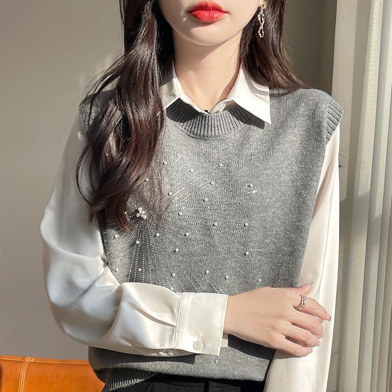 Damen S Rundhals Ärmellos Strickweste Pullover Lässig
