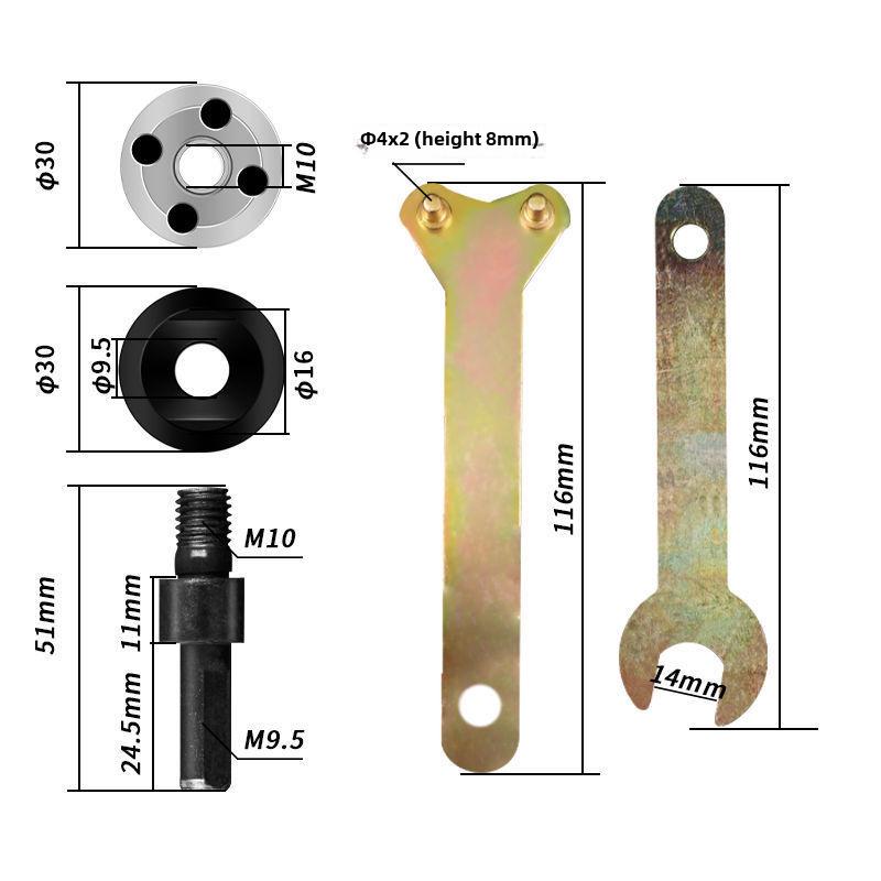 Sada adaptérů pro elektrickou vrtačku a úhlovou brusku: 10 sklíčidel, pilový kotouč, příslušenství pro obrábění dřeva.
