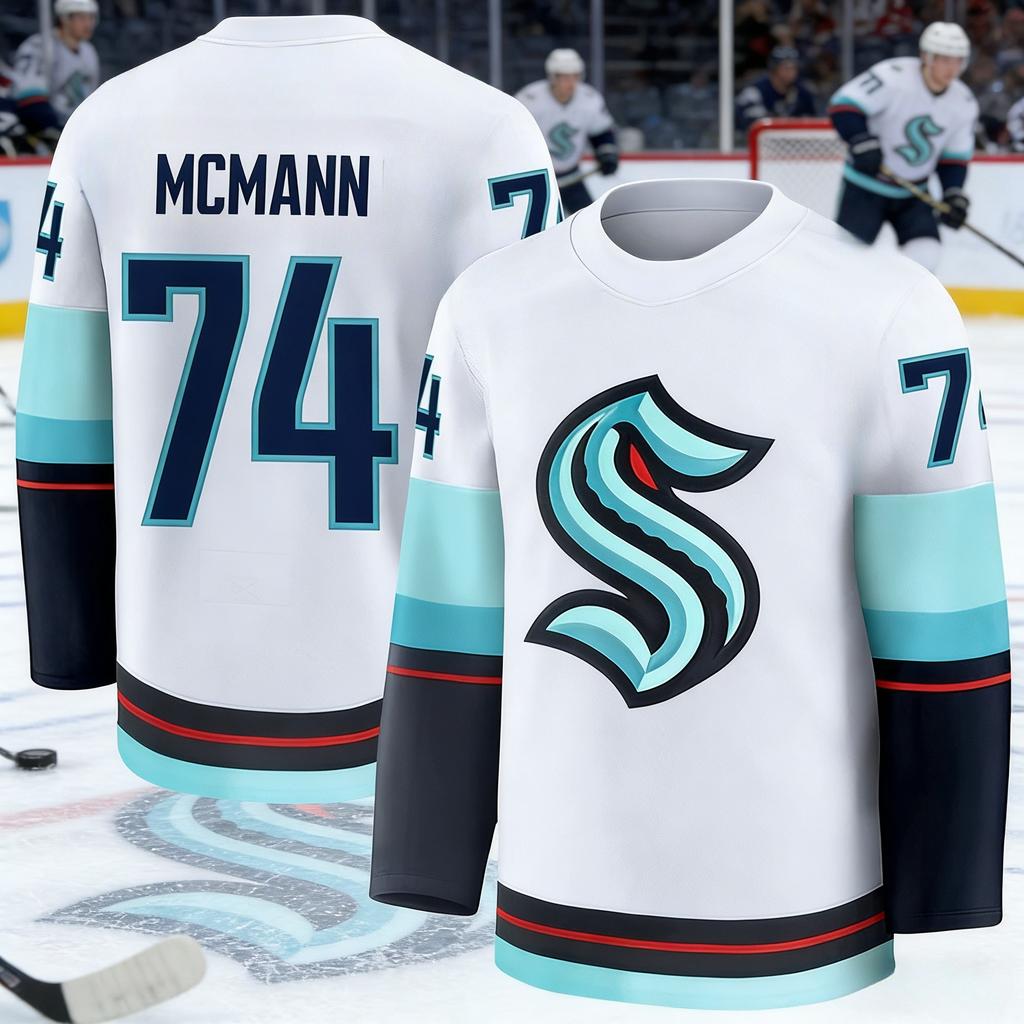 2026 Best-selling Maglia Bianca da Allenamento Hockey su Ghiaccio Mostro Marino da Uomo Traspirante Stampa 3D Manica Lunga Bambini