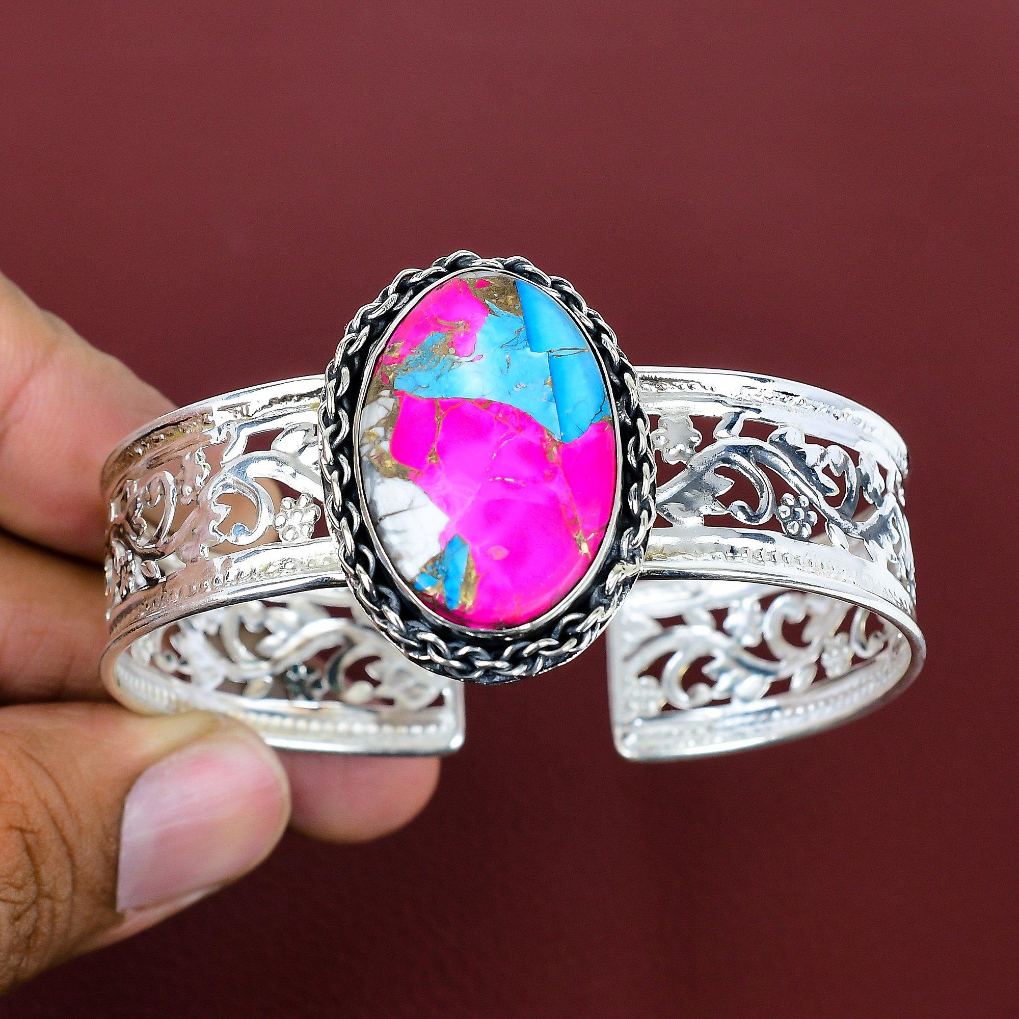 

Cotton candy turquoise gemstone cuff bracelet 925 sterling silver adjustable bangle handmade bangle amazing silver jewelry engagement gifts Adjustable