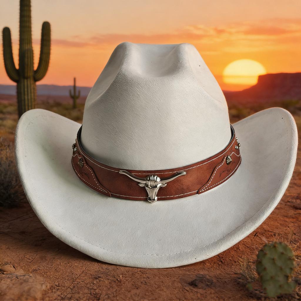 Bull Head Accessories Cowboy Hat For Women Men 7.5Cm Wide Brim Western Suede Hat For Cowboys And Cowgirls Sombrero Vaquero