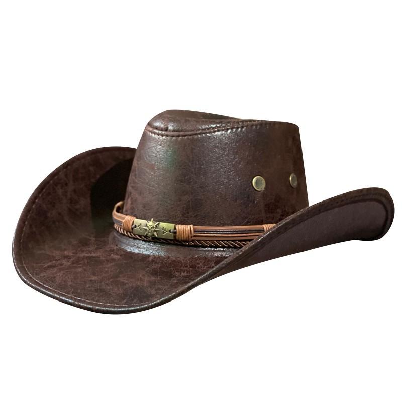Läder retro etnisk stil västerländsk denimhatt herr- och damfyra säsonger utomhus solskydd tibetansk dödskallebälte jazzhatt