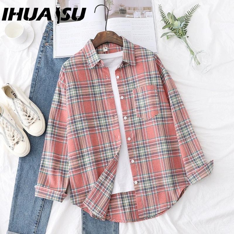 

IHUASU Жіночі модні повсякденні блузки та сорочки з довгими рукавами та горловиною S рожевий