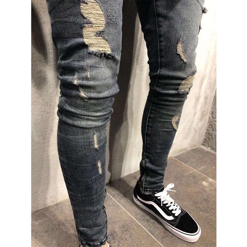 Fashion Men Straight Denim Hole Pants Slim Casual Hip Hop Style Jeans