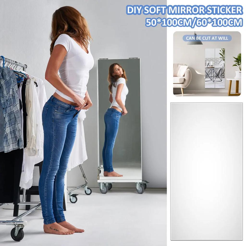 Self Adhesive Mirror Stickers Flexible Mirrors Sheets Cuttable DIY Wall Mirror PET Non Glass Mirror Stickers Wall Stickers Decor