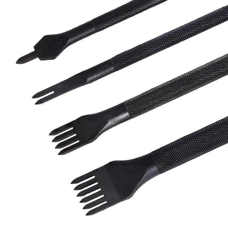 4 Pcs Quality Leather Craft Tools Hole Punches Stitching Punch Tool Set 1+2+4+6 Prong Leather Tools Set