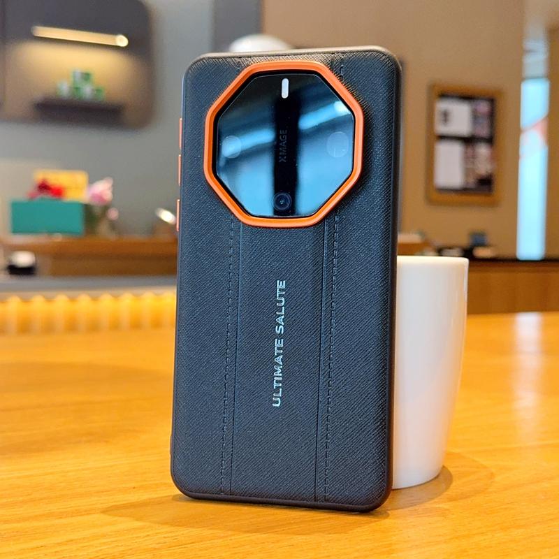 Luxury Cross Texture Leather Design Case For Huawei Mate 60RS 50RS 40RS Slim Orange Camera Ring Shockproof Cover