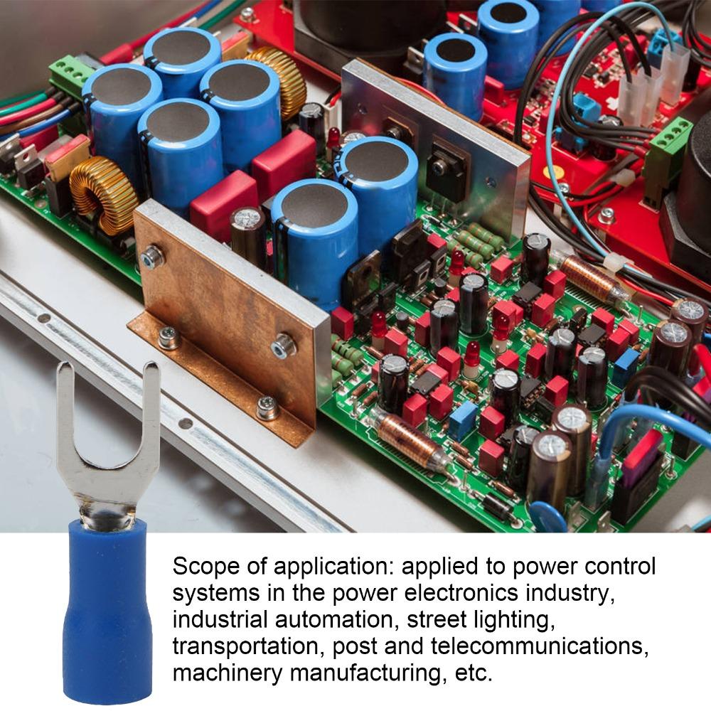 100PCS U Type U Type Electrical Crimp Terminal Blue Fork Terminals Automotive Wiring