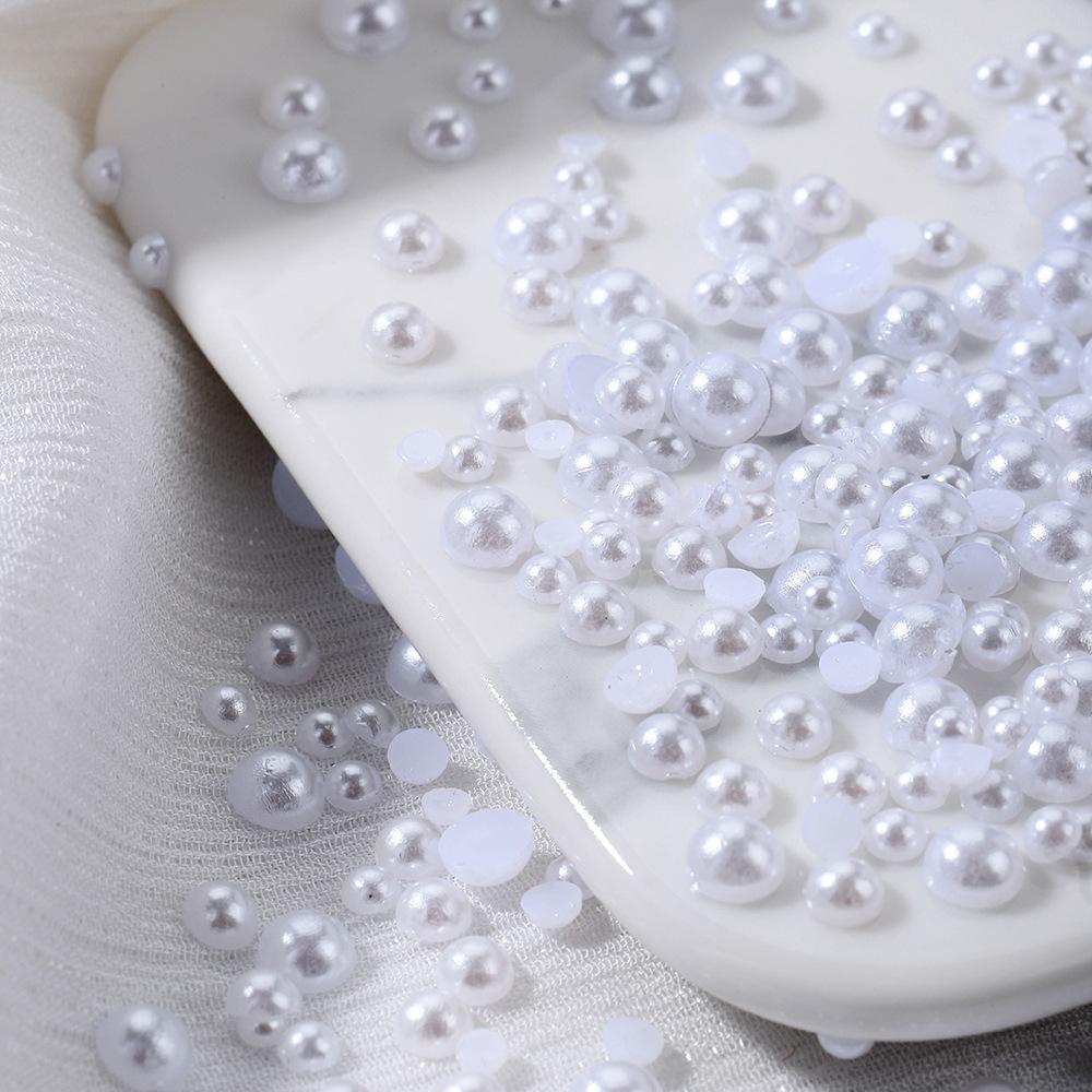 Bag Manicure Pearl Flat Bottom Pure White Abs Semi-Round Half-Sided Pearl Loose Bead Diy Manicure Highlight Half-Sided Imitation Pearl