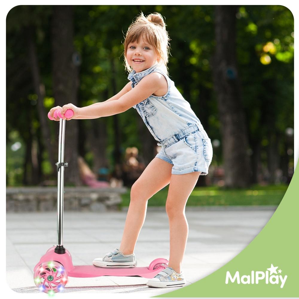 Pink Adjustable Three-Wheel LED Light-Up Kids Scooter