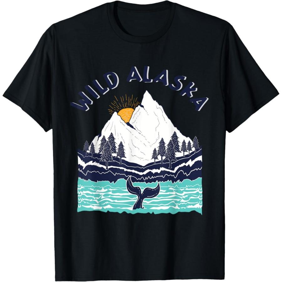 Винтажная футболка с изображением дикого пейзажа Аляски и горбатого кита S