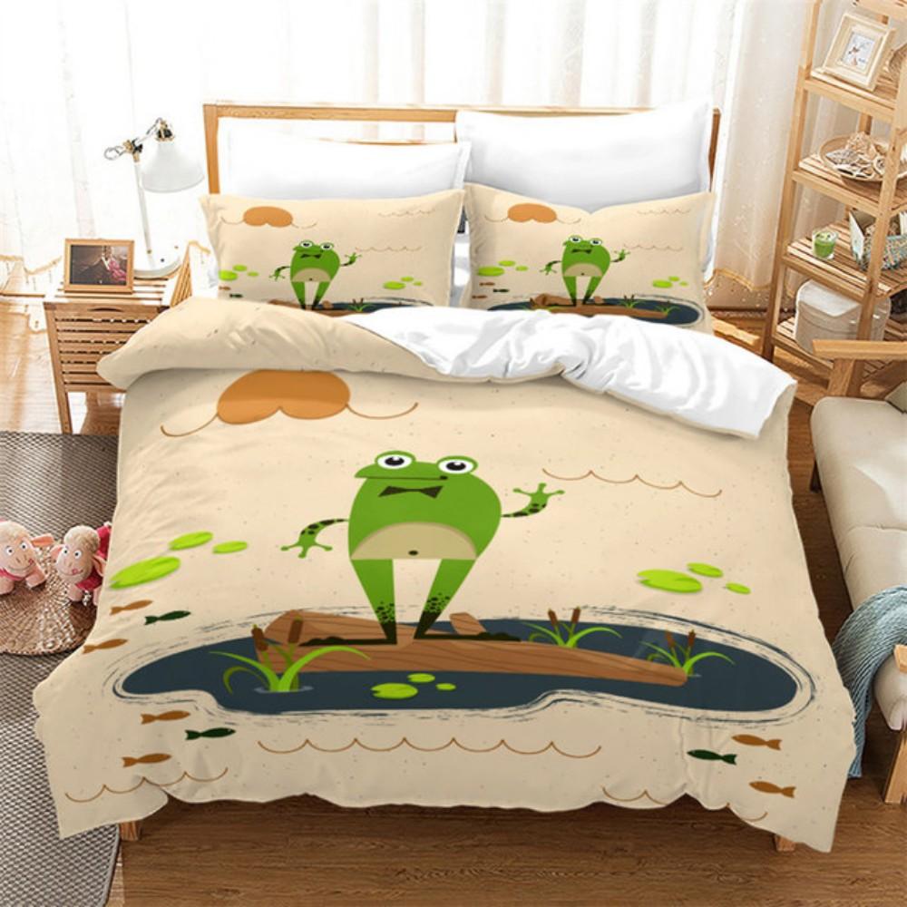 Lovely Green Frog Duvet Cover Set Baby Alpaca Bed Linen Horse Soft Bedding Set With Pillowcase For Girls Boys Gift Bedroom Decor
