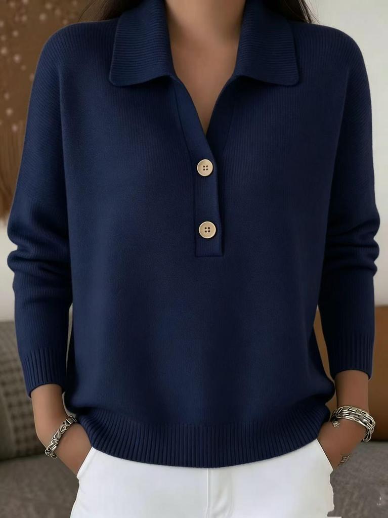 Maglione da donna a maglia con revers Autunno/Inverno 2026 - Bottoni, Vestibilità larga, Stile casual