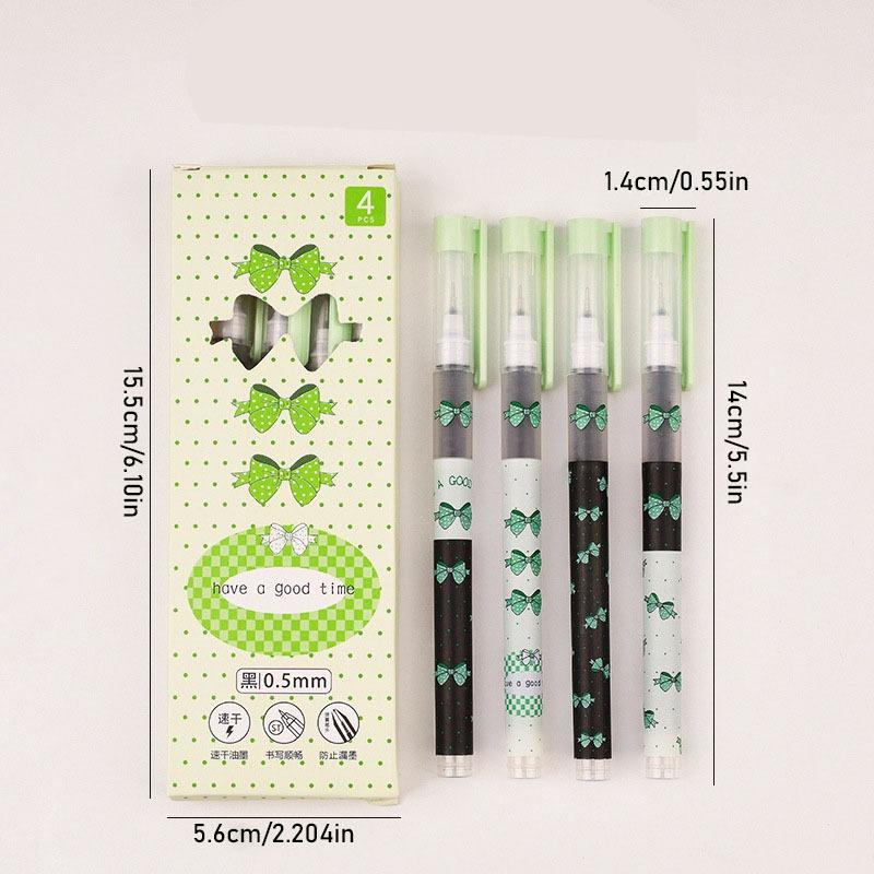 4Pcs Cute Cartoon Straight Liquid Type Ball Pens 0.5mm Black Drawing Neutral Pen Signature Pen Student School Office Supplies