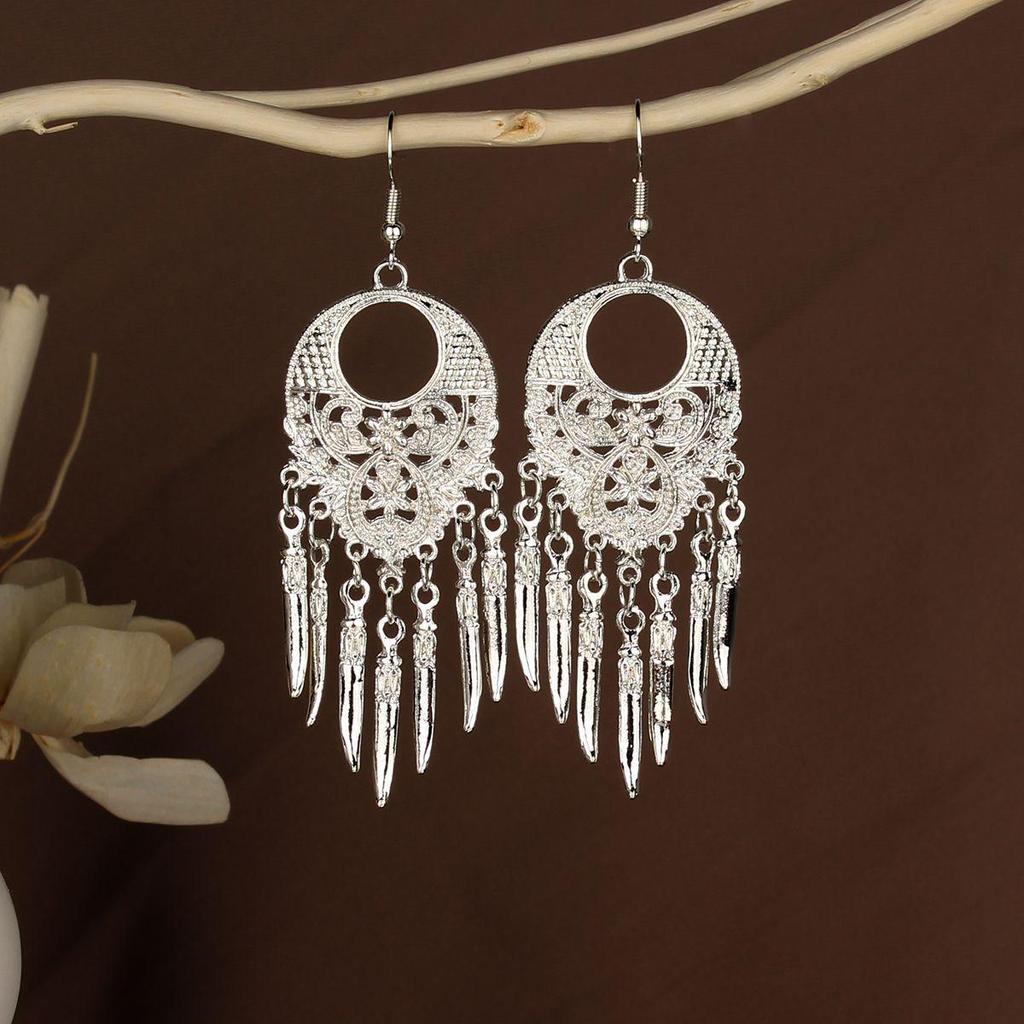 Retro Miao Silver Tassel Earrings: Ethnic Yunnan Long Dangle Women's Jewelry