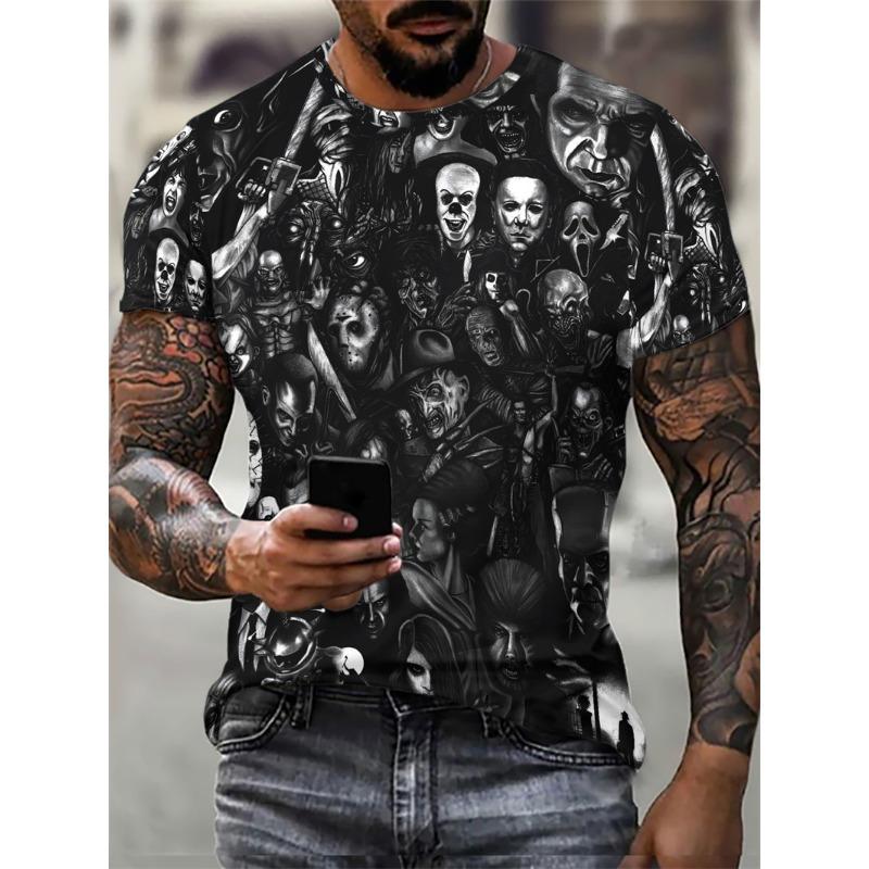 Horror Skulls Pattern Men's Gothic T-Shirts Summer Short Sleeve 3D Printed Terror Street T Shirt 6XL Plus Size Casual Tops