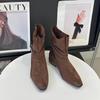 Square head thick heel western boots women's autumn and winter new retro dirty boots medium boots