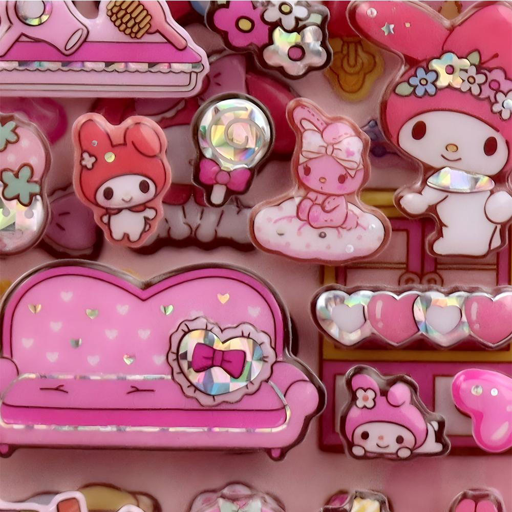 Double Layered Cinnamoroll Kuromi Melody 3D Bubble Stickers Kawaii Sanrio Puffy Sticker Waterproof Cute Cartoon Reward Decals
