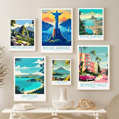 Costa Rica Rio De Janeiro Machu Picchu Tourism Poster Canvas Painting Wall Art Decor Nordic Landscape Travel Print Traveler Gift