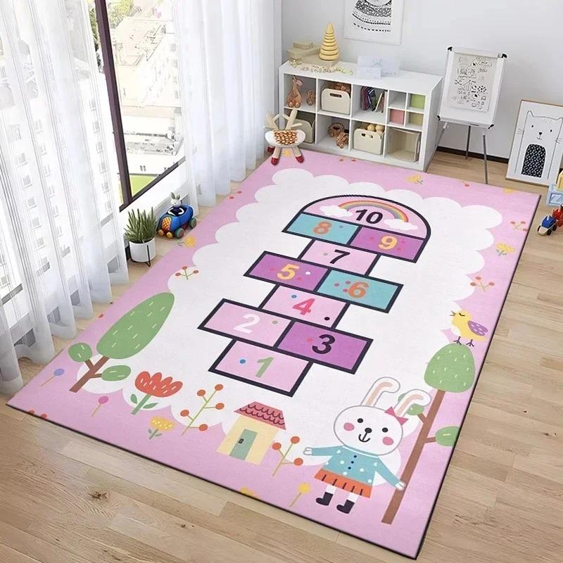Interaktive Hüpfspiel-Matte Cartoon-inspirierter Teppich für Schlafzimmer Kinderzimmer Lustiger Teppich für Eltern-Kind-Spiel Nachttisch-Dekoration