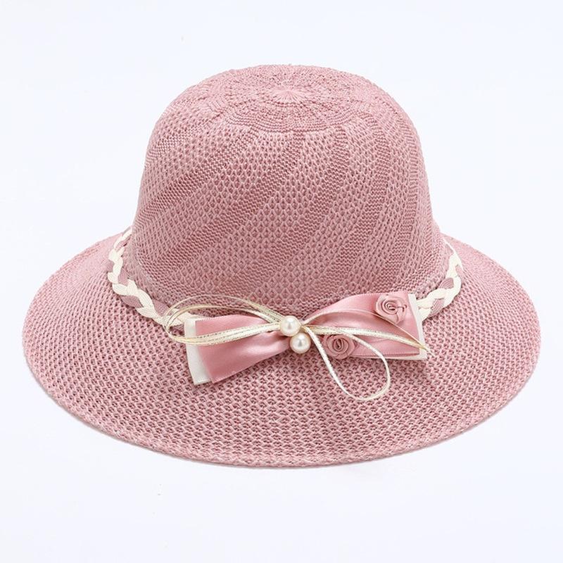 Chapeau de Paille Femme Mode Nœud Fleur Perles Été Grand Bord Chapeau de Plage Extérieur Pliable