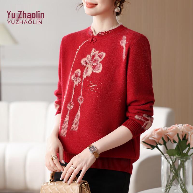 YUZHAOLIN Dámský pletený svetr středního věku a pro starší volného střihu