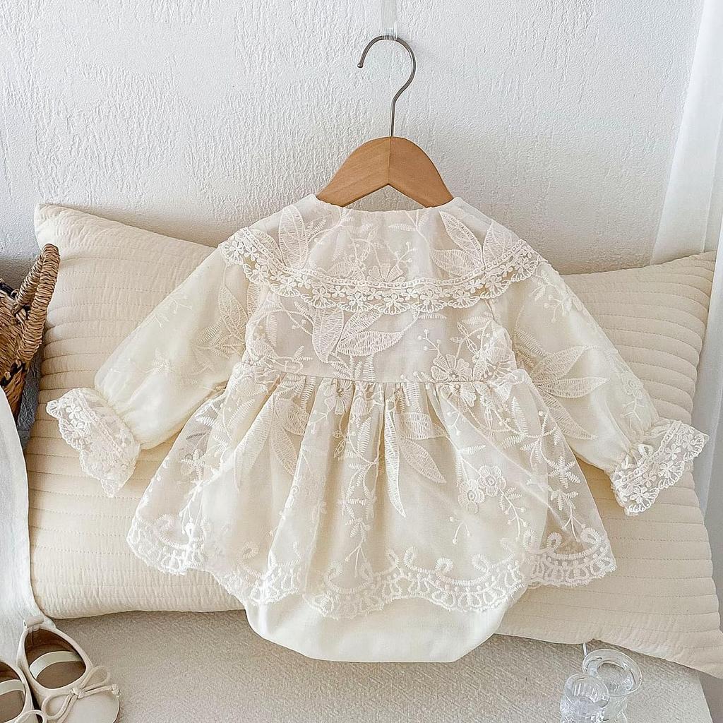 Baby Rompers for Tulle Baby Baby Long Floral Shrine First Monthly Years Old [VNGOLERRY] Girls, One-Piece Dress, Dress, Clothes, Sleeves, Lace,