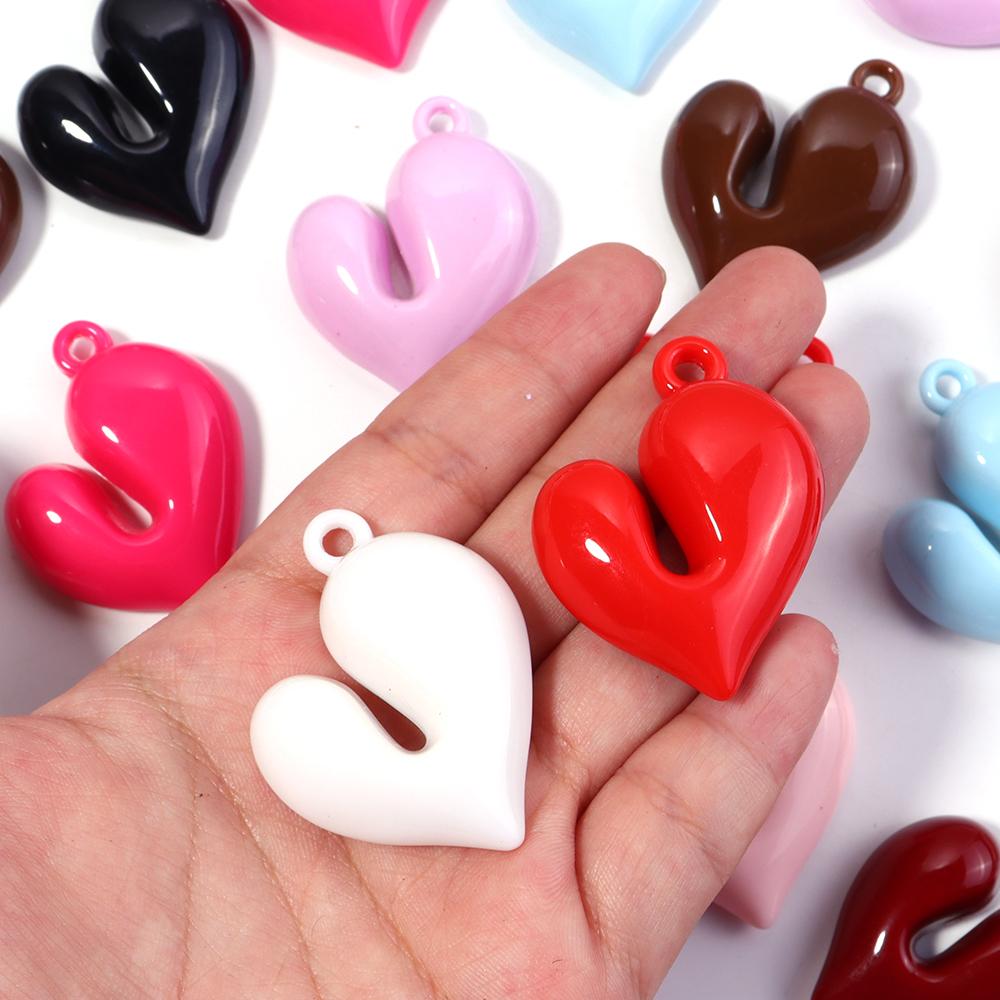 4Pcs Irregular Heart Shape Acrylic Beads Charms Colorful Pendant Loose Beads For DIY Bracelet Necklace KeyChain Jewelry Findings
