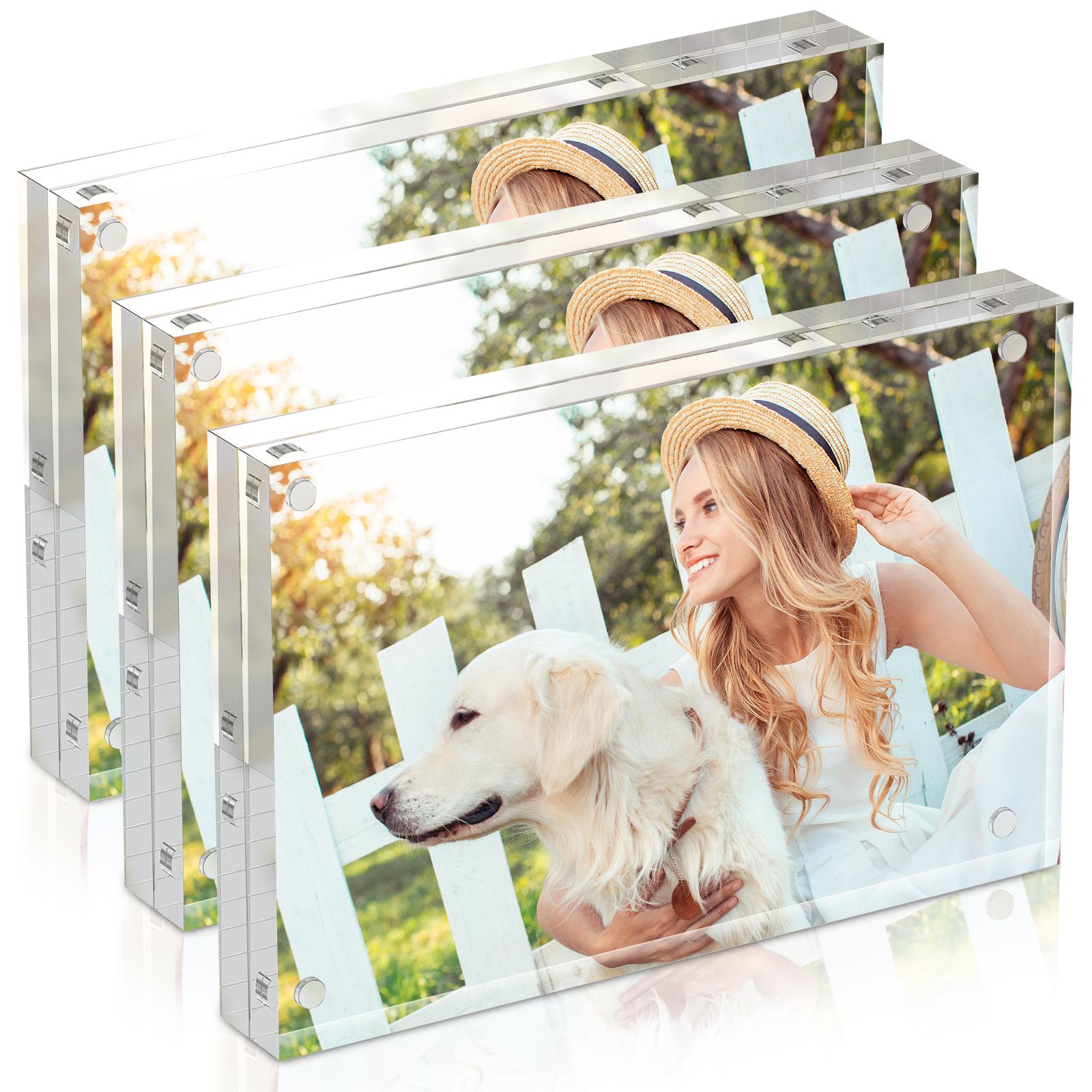 3 Pcs Acrylic Picture Frames Double Sided Magnetic Photo Frames 4X6 in Transparent Freestanding Photo Frames for Display Picture