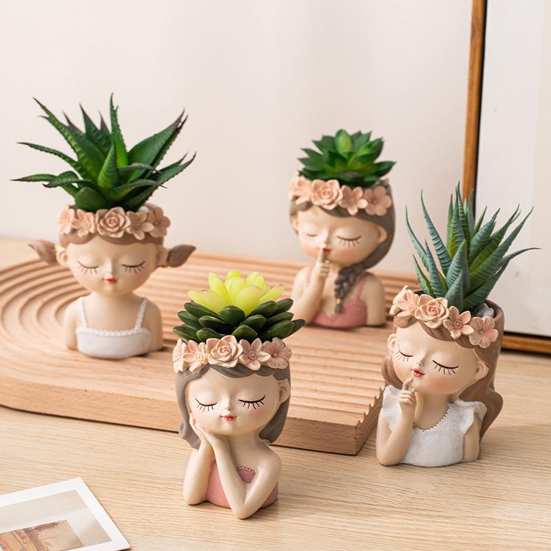 Cute Girl Flower Pot for Succulents, Decorative Planters Girls Portrait Garden Pots for Home Decor Desktop Ornamentpotsforplants