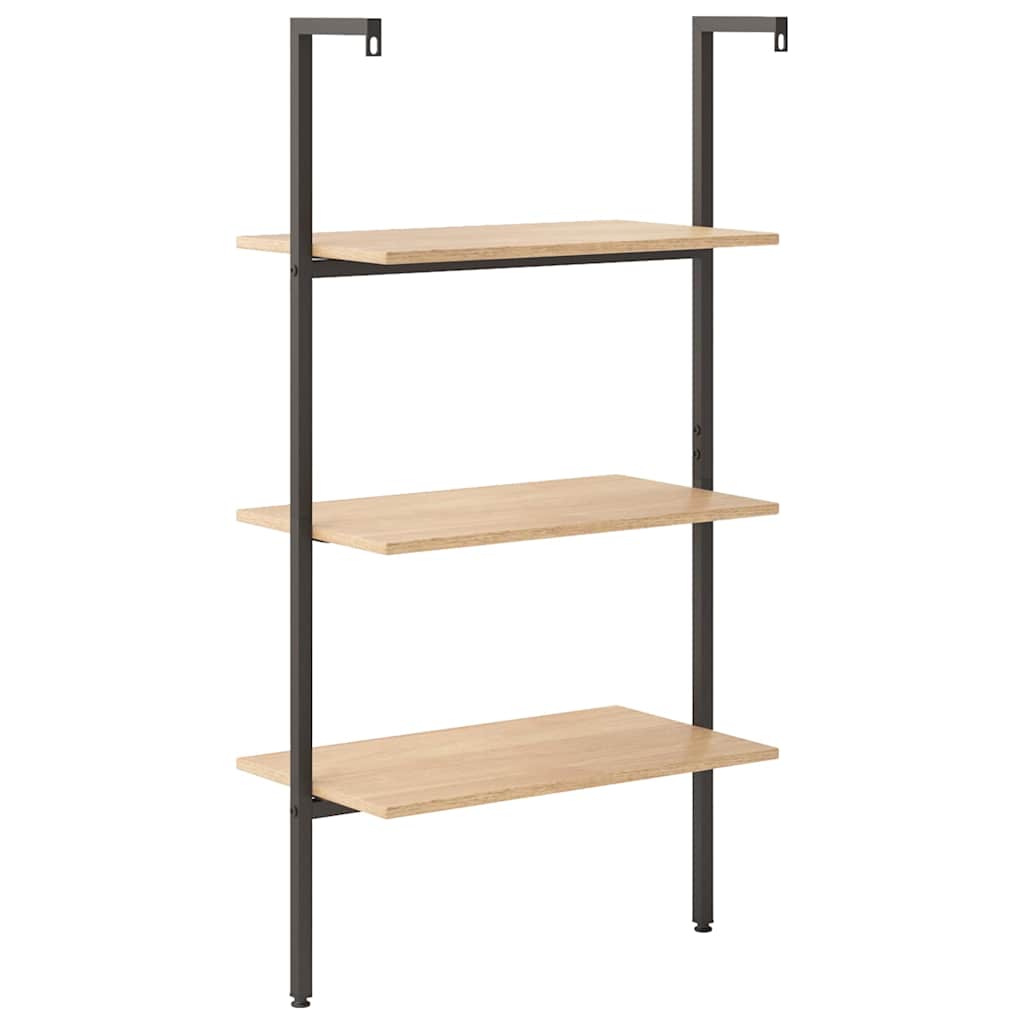 Leaning Shelf with 3 Tiers Light Brown and Black 64x35x120.5 cm