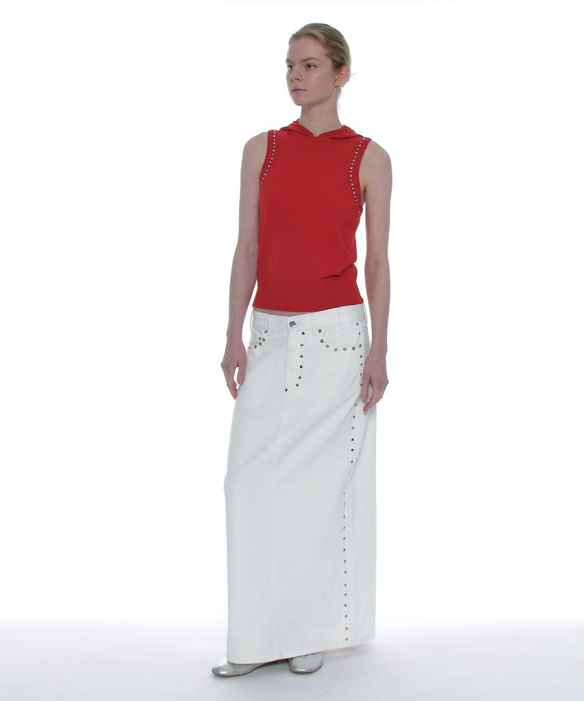 Partimento Woman Studded Denim Maxi Skirt_White