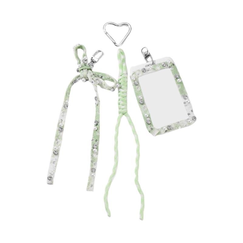 Stylish Card Holder Keychain With Sparkling Rhinestones And Faux Pearls Detail For Bags Backpacks Accessories