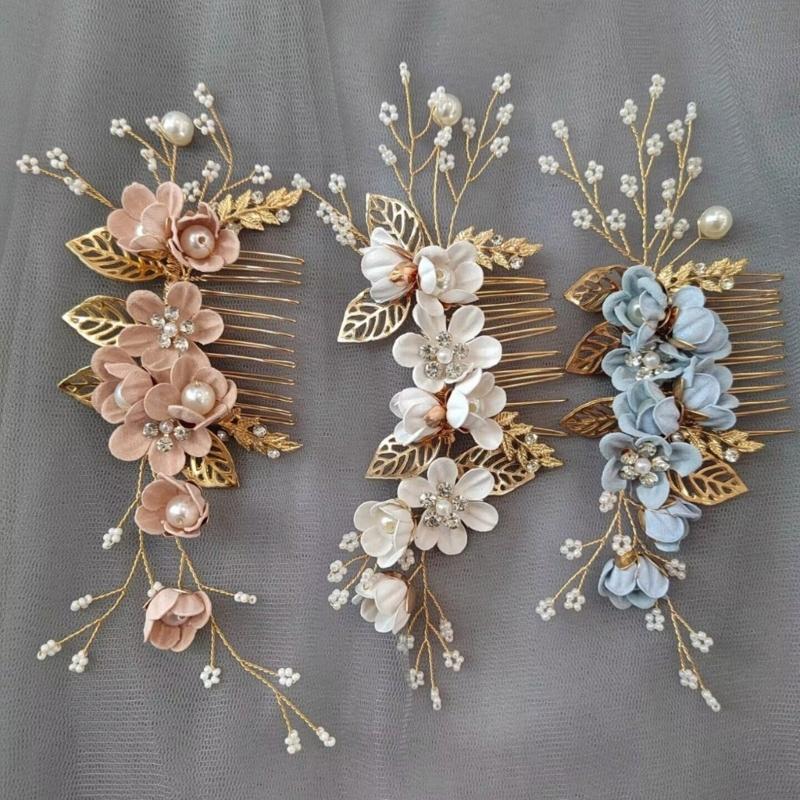 Handmade Floral Hairpiece with Crystal Wedding Hair Comb for Bride or Bridesmaid Ethnic Style Headwear Accessories