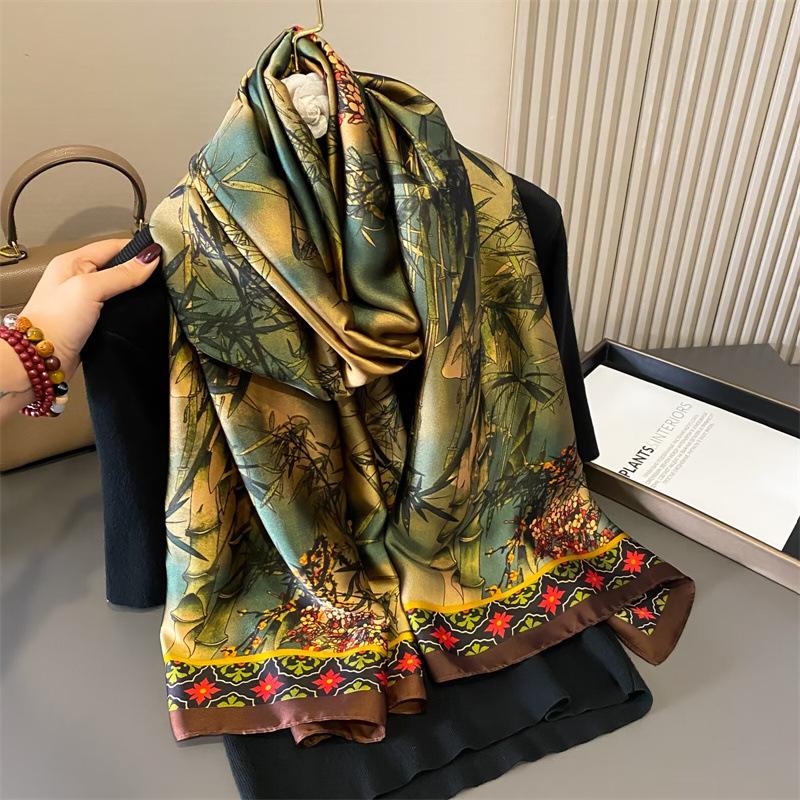 High-End Women's Chinese Style Silk Scarf: Summer Liji Brocade, 90x180, Sun Protection, Perfect Gift Shawl
