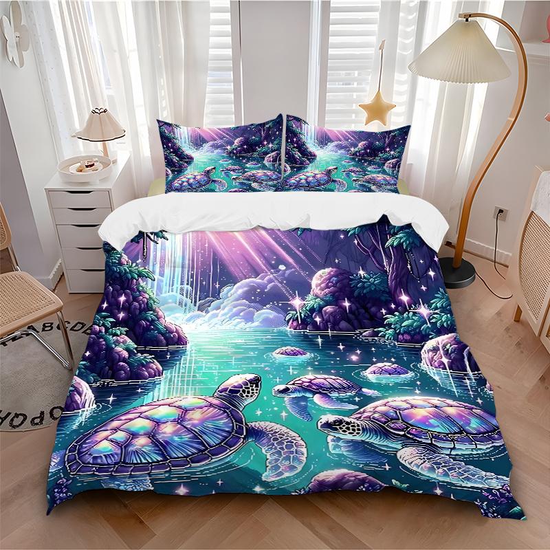 3pcs Anime Turtle Fantasy Bedding Set - Includes One Quilt Cover and Two Pillowcases (No Core) - Perfect for Bedroom Decor and Guest Room Accessories,