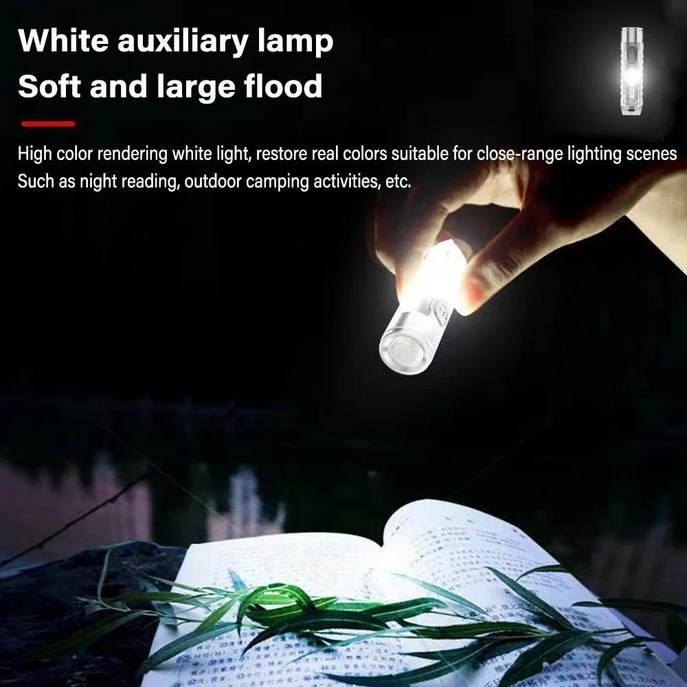 Rechargeable Mini Flashlight 10 Mode Portable Keychain Light Magnetic Torch USB Rechargeable Uv Lamp Emergency Camping Lantern