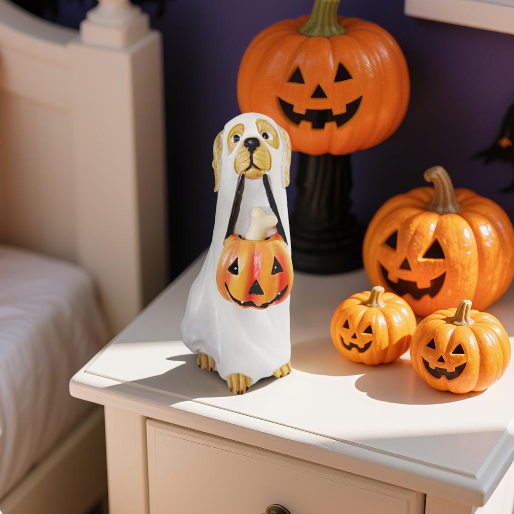 Halloween Pumpkin And Puppy Resin Figurine Candy Bowl