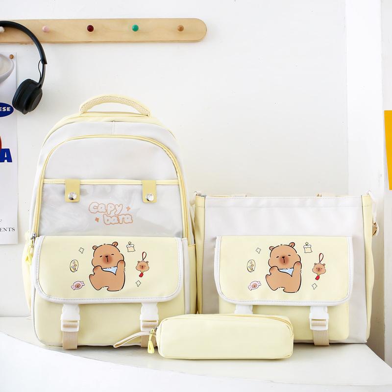 Primary School Student Schoolbag Cute Cartoon Backpack Simple Lightweight Backpack Large Capacity Primary and Secondary School Three Piece Set