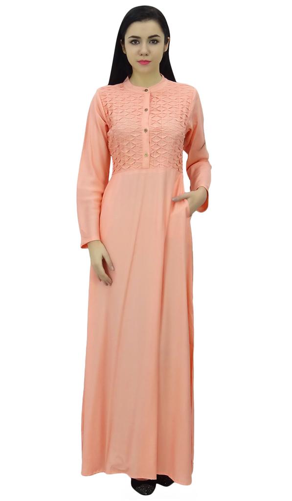 Bimba Women's Mandarin Collar Plain Jilbab Dress With Pockets Full Sleeve