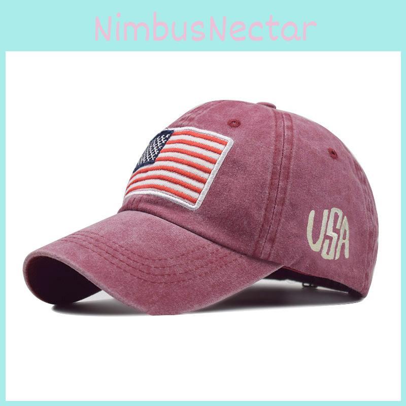 Retro Style Embroidered Letter Baseball Cap Vintage Washed Classic Flag Cotton Hat Men's Adjustable Cap