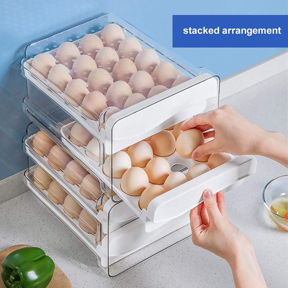 Velkokapacitní držák na vejce do chladničky Organizér na vejce s víkem a rukojetí do chladničky 2 balení průhledné
