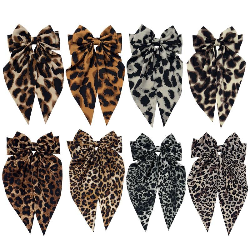 Vintage Leopard Print Bowknot Hairpin Long Ribbon Back Head Spring Clip Ponytail Headwear for Women Elegant Versatile Hairpin