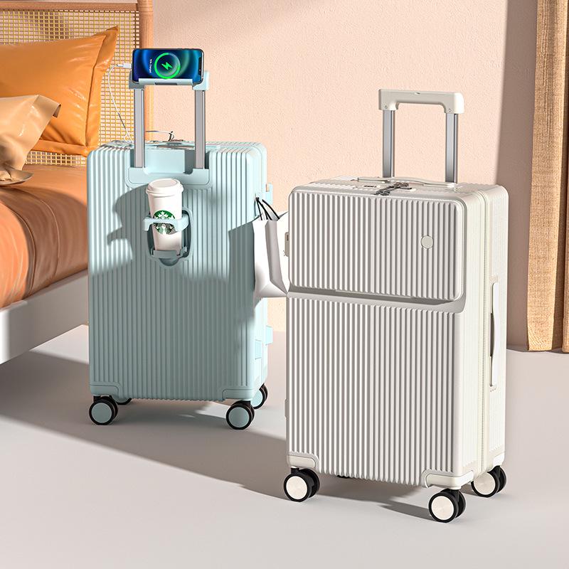 24-inch Multifunctional Suitcase with Cup Holder & Universal Wheels, Carry-On Trolley Case with Combination Lock for Men & Women.
